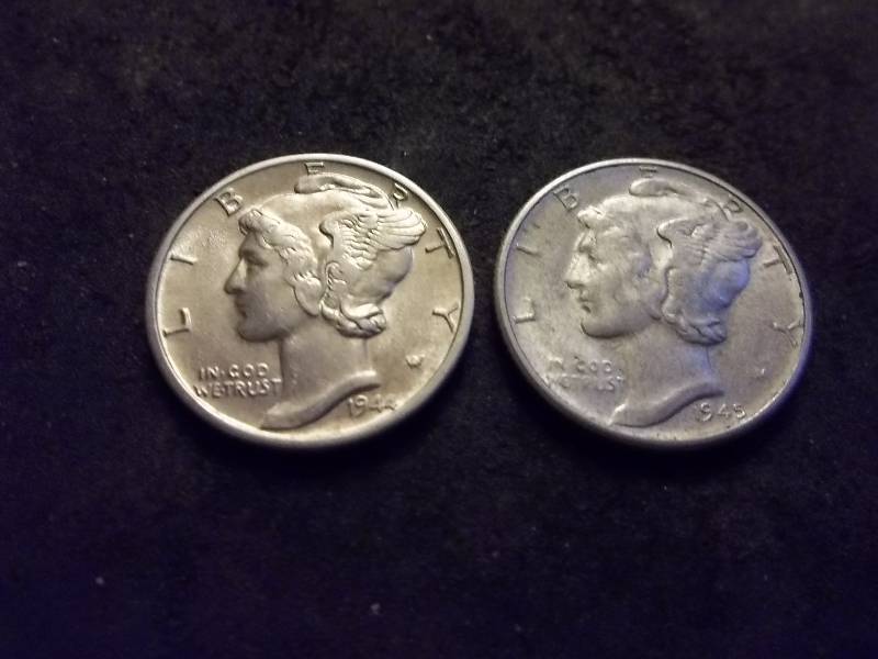 1944 D, 1945 D Mercury Dimes