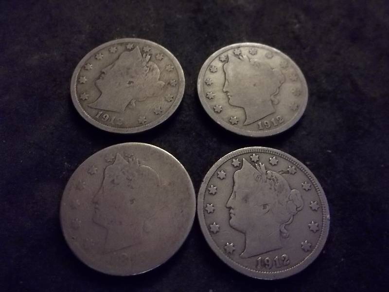 4-V Nickels 1912, 1912 D, 1893, 1912