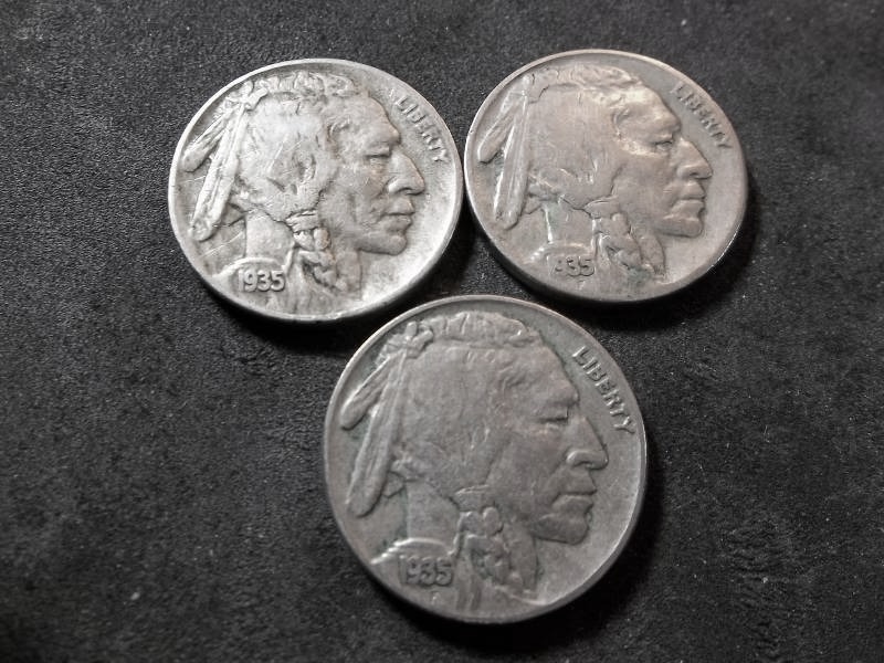 1935 P,D,S Buffalo Nickels