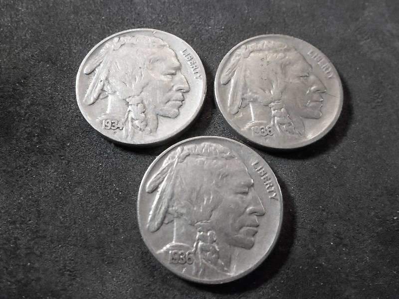 1934, 1936, 1936 S Buffalo Nickels