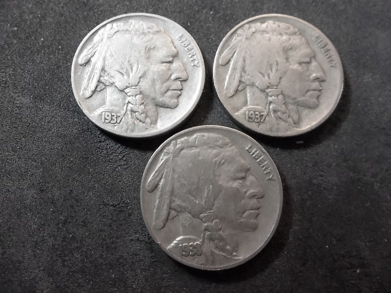 1937, 1937 D, 1938 D Buffalo Nickels