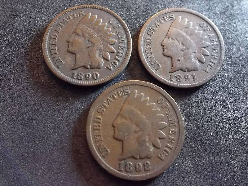 1890, 1891, 1892 Indian Head Cents