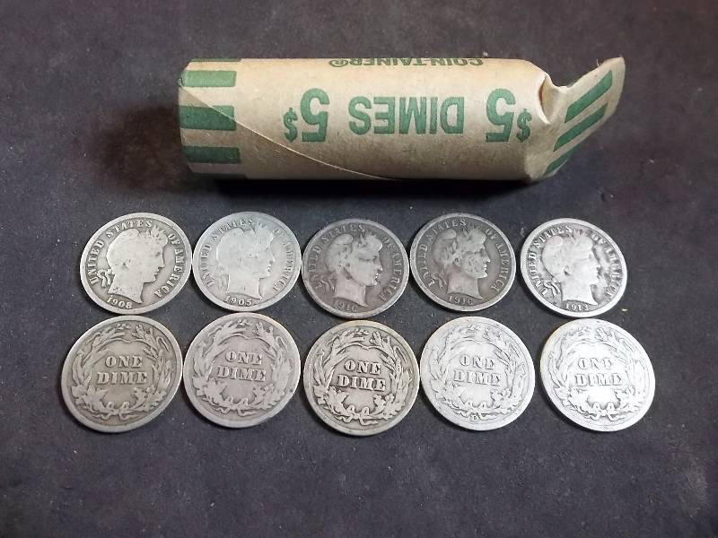 Full Roll Of Barber Dimes 1892-1916