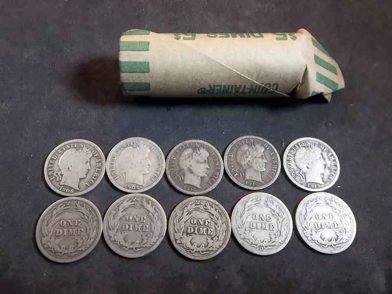 Full Roll Of Barber Dimes 1892-1916