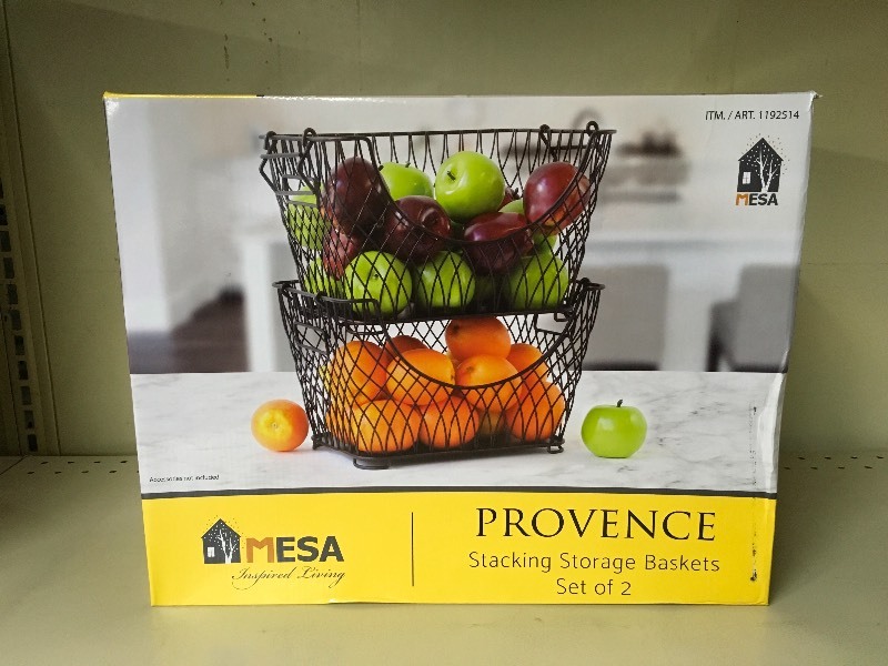 lot 562 image: MESA 2PK STACKING METAL BASKETS, MSRP $19.99