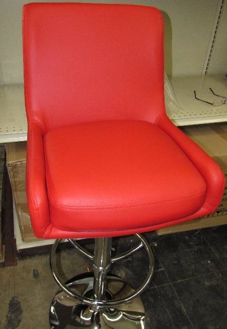 lot 581 image: SET OF 4 OF PADDED BAR STOOLS, RED WITH CHROME BASES
