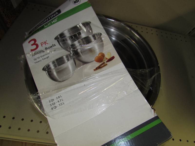 lot 14 image: TRAMONTINA 3PC SS MIXING BOWLS, NSF.  MSRP $19.99