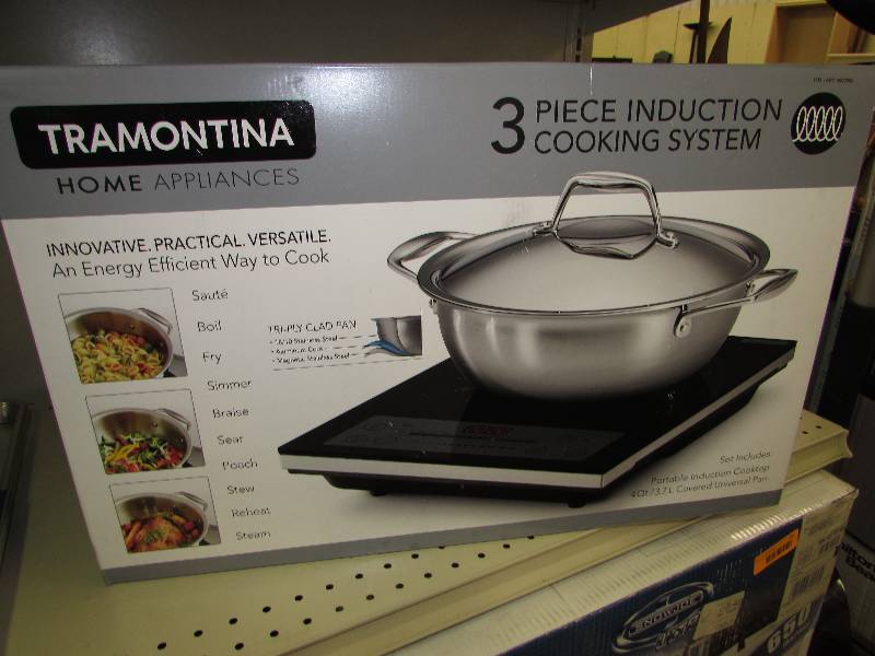 lot 27 image: TRAMONTINA 3 PIECE INDUCTION COOKING APPLIANCE, MSRP $69.99