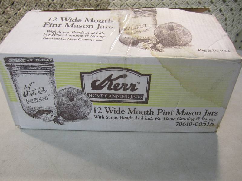 lot 27 image: Case of 12 Kerr Wide Mouth Pint Mas...