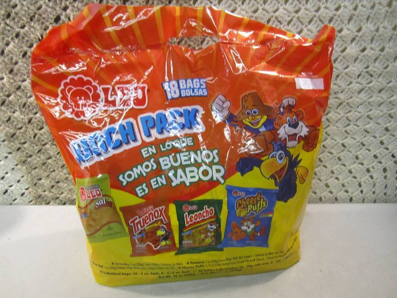 lot 197 image: Leo 18 Bag Lunch Pack Snacks and Ch...