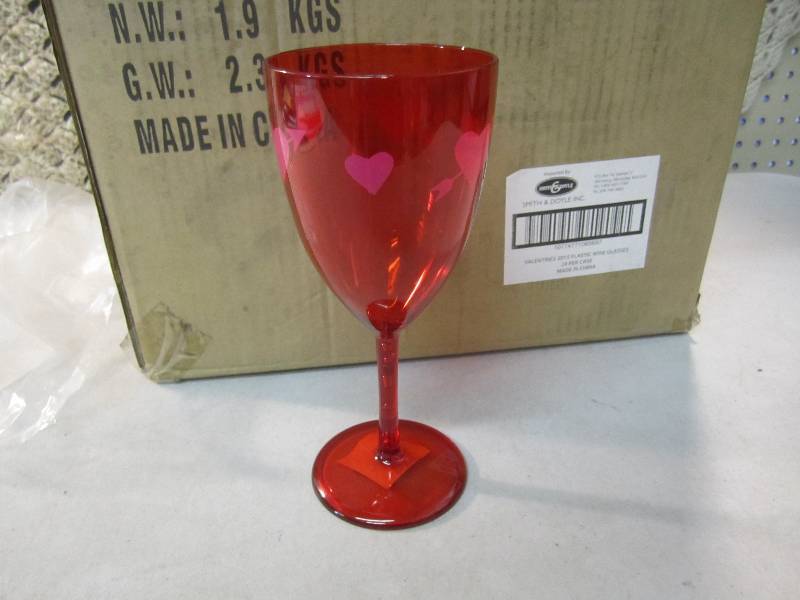 lot 245 image: Case of 24 Plastic Wine Glasses wit...