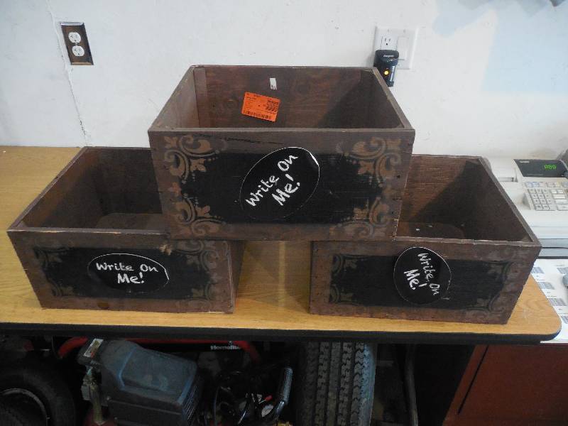 lot 52 image: (3) Wooden Chalkboard Planter Box