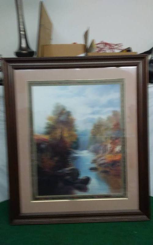 lot 20 image: Large Framed Print (River Woods Scene) 37x43