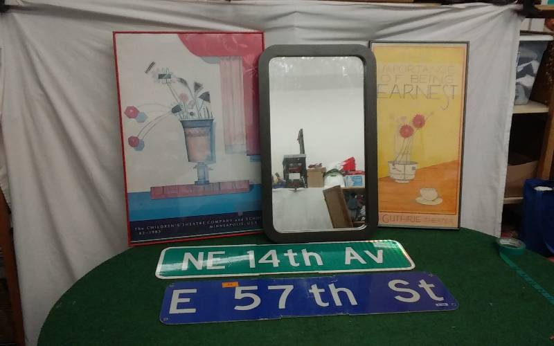lot 66 image: Street Signs, Mirror, Childrens & Guthrie Theater Posters