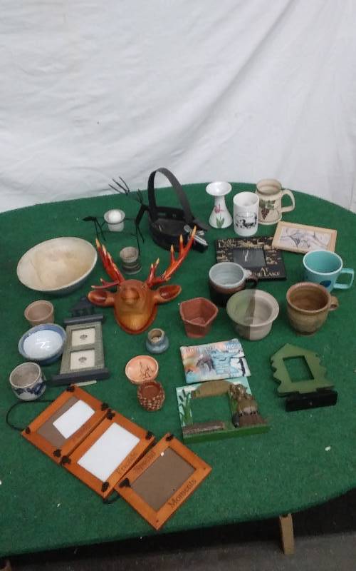 lot 50 image: Box Lot Hand Made Pottery, Rustic Woods Lodge, Lake & Loon Decor