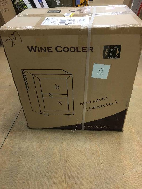 lot 8 image: Adky 12 Bottle Freestanding Dual Zone Thermoelectric Wine Cooler with Wooden Shelves and Reversable Door not used