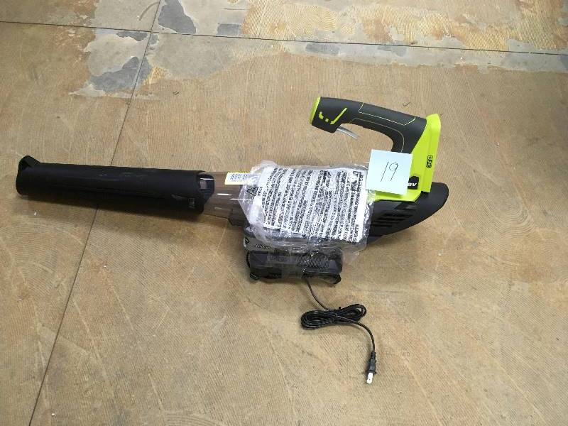 lot 19 image: Ryobi One 100MPH 280 CFM Variable Speed 18-Volt Lithium-Ion Cordless Jet Fan Leaf Blower not used