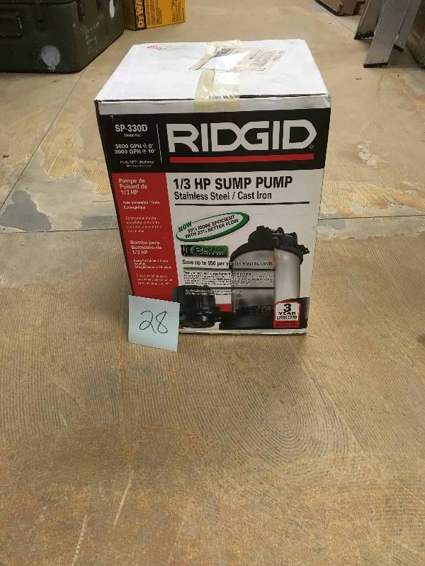 lot 28 image: Rigid 13 HP Submersable Sump Pump not used