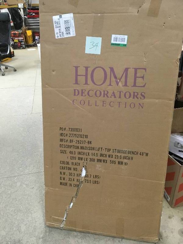 lot 34 image: Home Decorators Collection Madison Black Bench not used