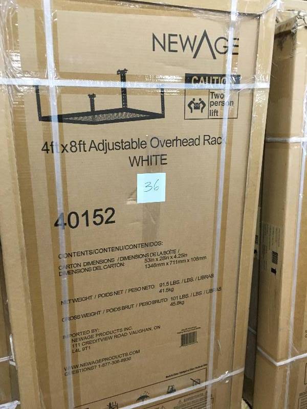 lot 36 image: NewAge Products Adjustable Width Ceiling Storage Rack new