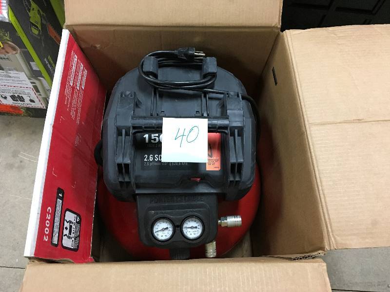 lot 40 image: Porter-Cable 6 Gallon Oil-Free Pancake Air Compressor in good working condition