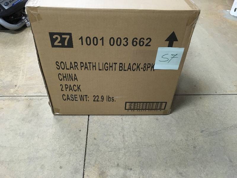 lot 57 image: Hampton Bay LED Solar Pathway Lights, Black Finish- Case of 8 new