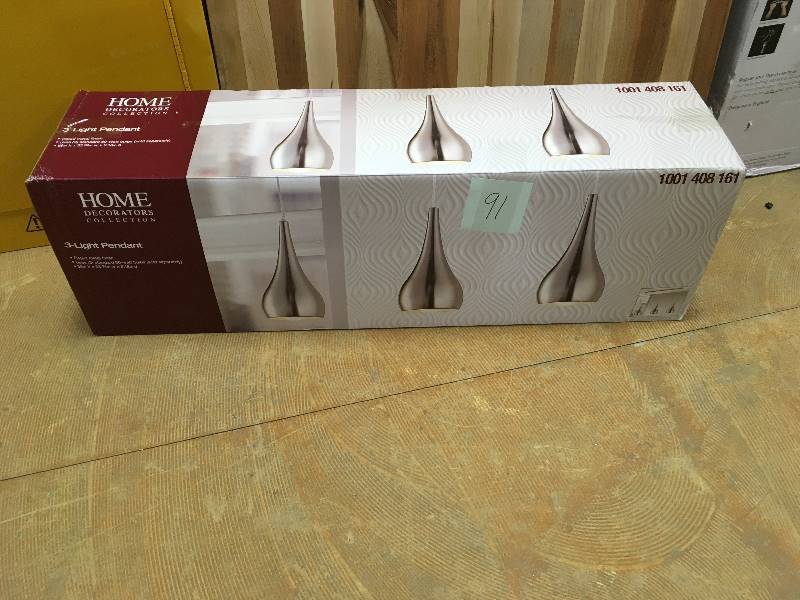 lot 91 image: Home Decorators Colletion 3-Light Matte Nickel Multi-Pendant Light not used