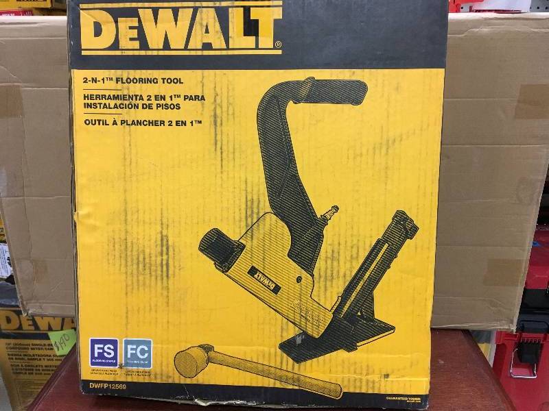 lot 130 image: DEWALT 2-in-1 Pneumatic 15.5-Gauge and 16-Gauge Flooring Tool in like conditions