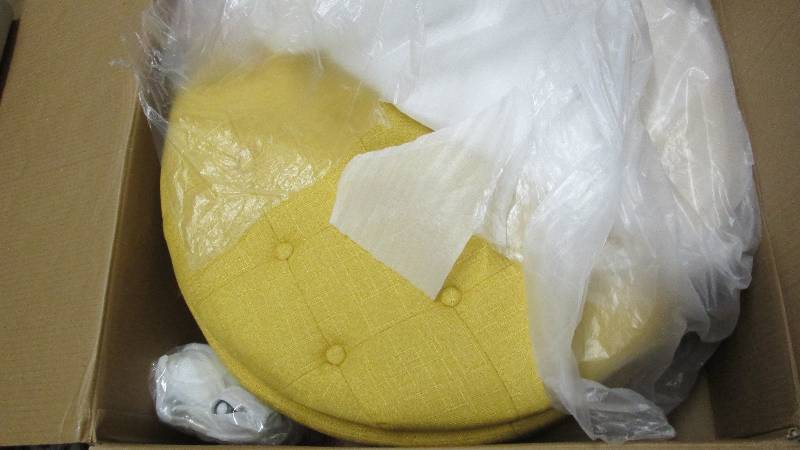 lot 97 image: Button-Tufted Storage Ottoman open ...