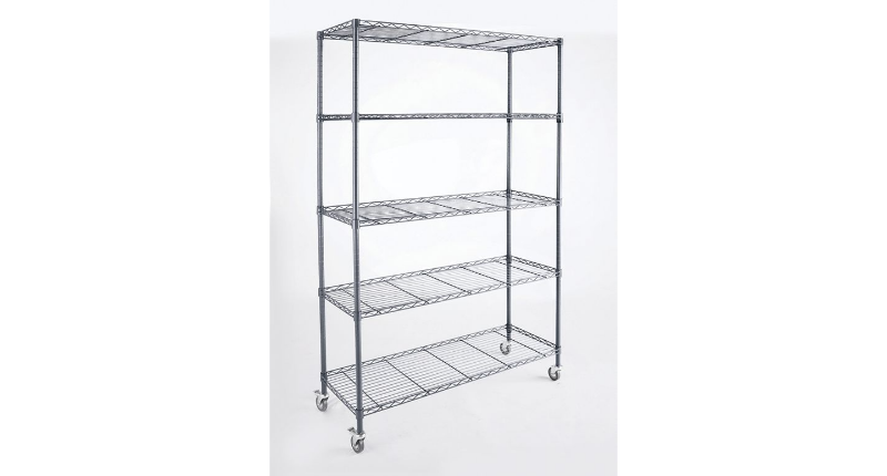 lot 16 image: 5-Shelf Wide Metal Rolling Rack ope...