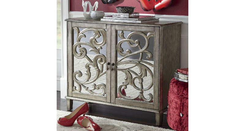 lot 92 image: 2-Door Mirrored Scroll-Front Cabine...