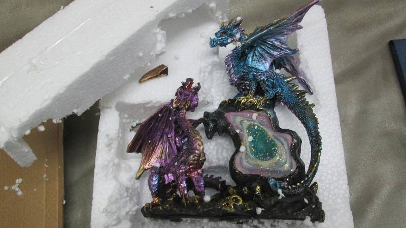 lot 190 image: Lighted Dragons and Geodes Figurine...