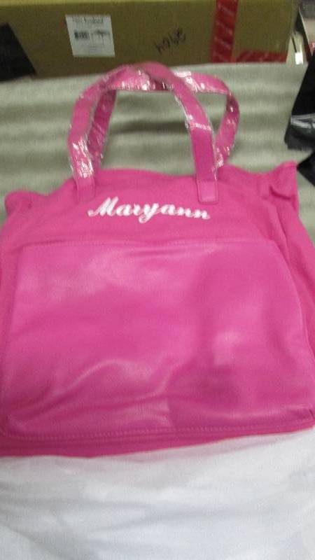 lot 256 image: Pink Personalized Hand Bag...