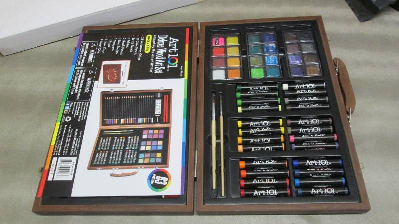 lot 264 image: Personalized Art Set in Wood Case...
