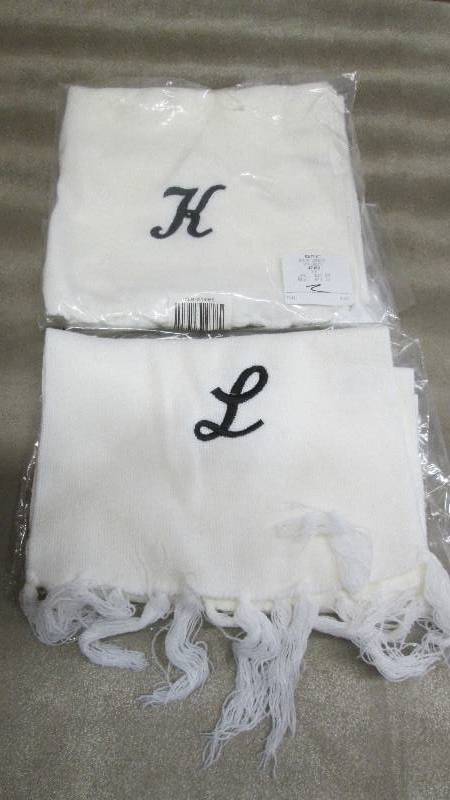 lot 283 image: Lot of 2 Monogrammed Ivory Scarf...