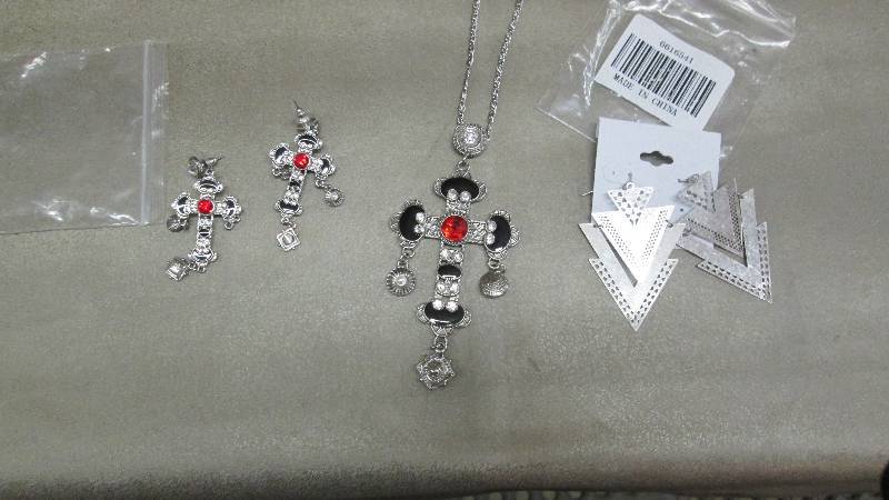 lot 407 image: Matched Earring & Necklace Cross Se...
