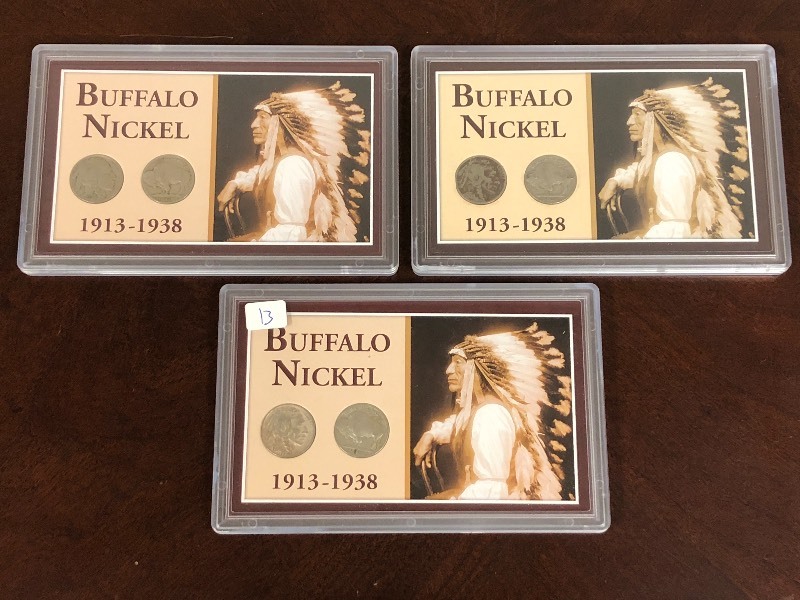 lot 13 image: (3) 1913-1938 Buffalo Nickel 2-Piec...