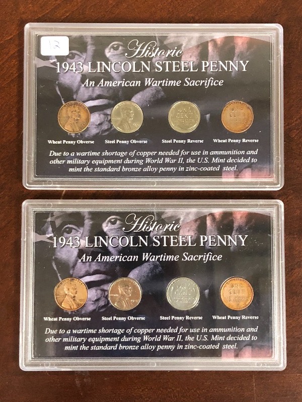 lot 12 image: (2) 1943 Lincoln Steel Penny 4-Piec...
