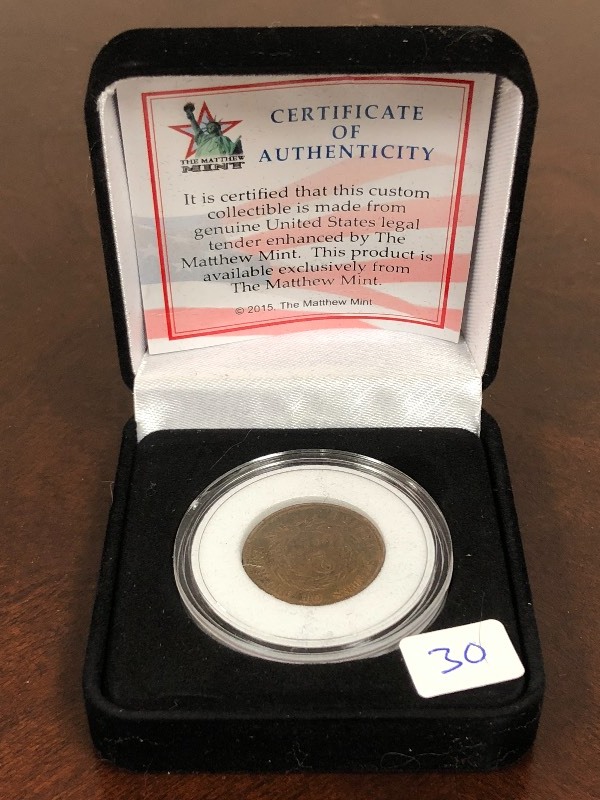 lot 30 image: 1865 Two-Cent Piece With Display ...
