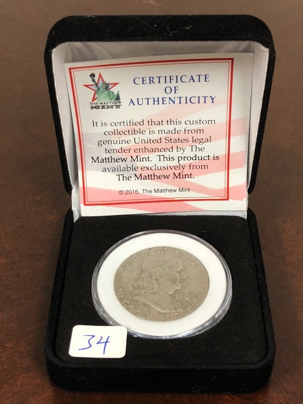 lot 34 image: 1962 Franklin Silver Half Dollar Wi...