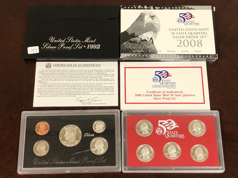 lot 47 image: (1) 1992 U.S. Mint Silver Proof Set...