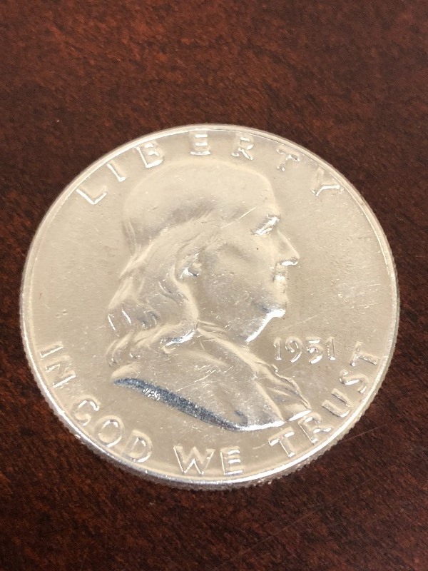lot 91 image: 1951 Frankin Silver Half Dollar ...