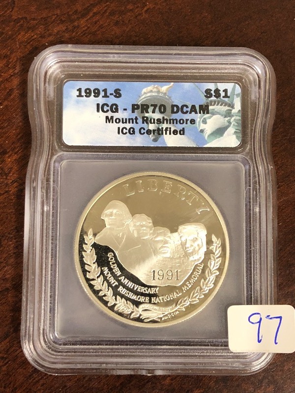 lot 97 image: 1991-S Mount Rushmore Dollar Coin, ...