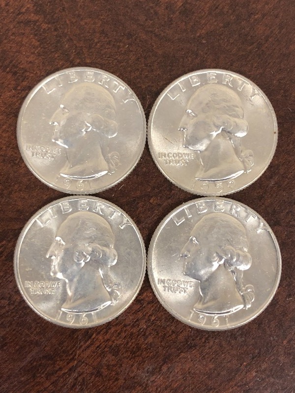 lot 100 image: Lot Of (4) Washington Silver Quarte...