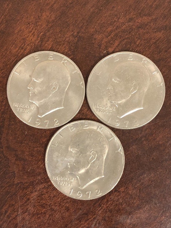 lot 105 image: (3) 1972 Eisenhower Dollar Coins ...