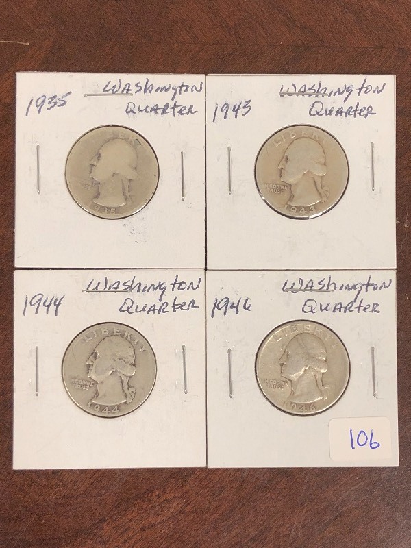 lot 106 image: Lot Of (4) Washington Silver Quarte...