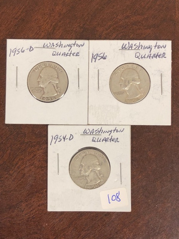 lot 108 image: Lot Of (3) Washington Silver Quarte...