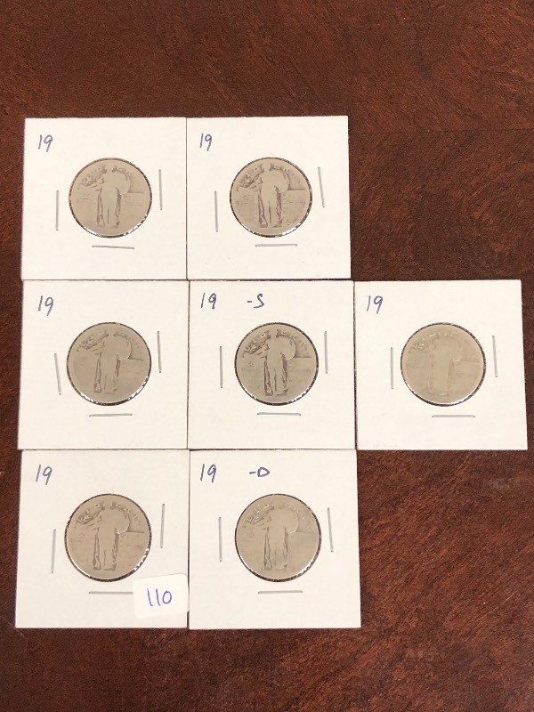 lot 110 image: Lot Of (7) No-Date Silver Standing ...