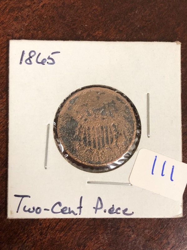 lot 111 image: 1865 Two-Cent Piece  ...