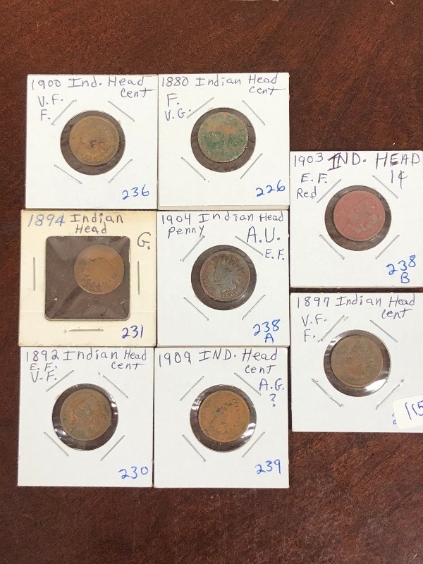lot 115 image: Lot Of (8) Assorted Indian Head Cen...